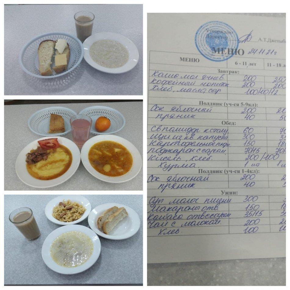 24.11.2021 жылғы ас мәзірі. Меню на 24.11.2021